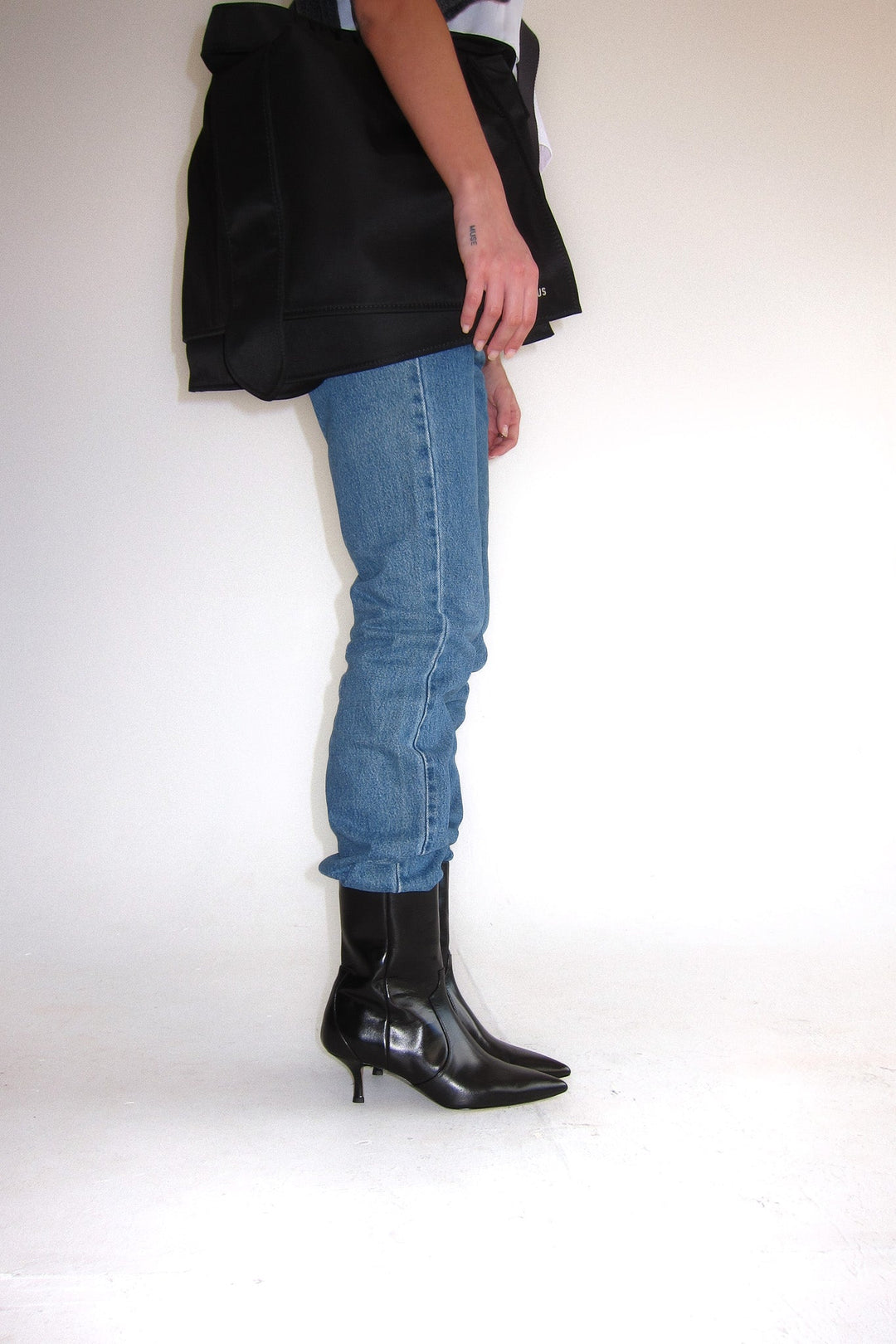Stacie Leather Kitten Heeled Boot Black