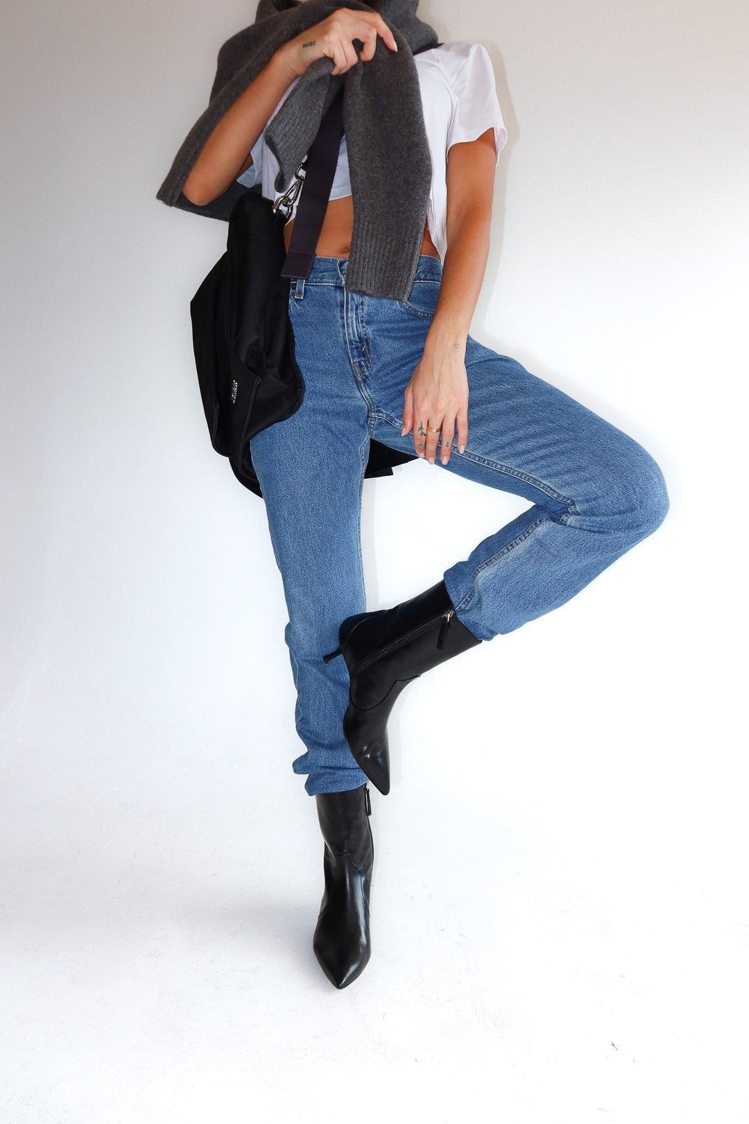 Stacie Leather Kitten Heeled Boot Black