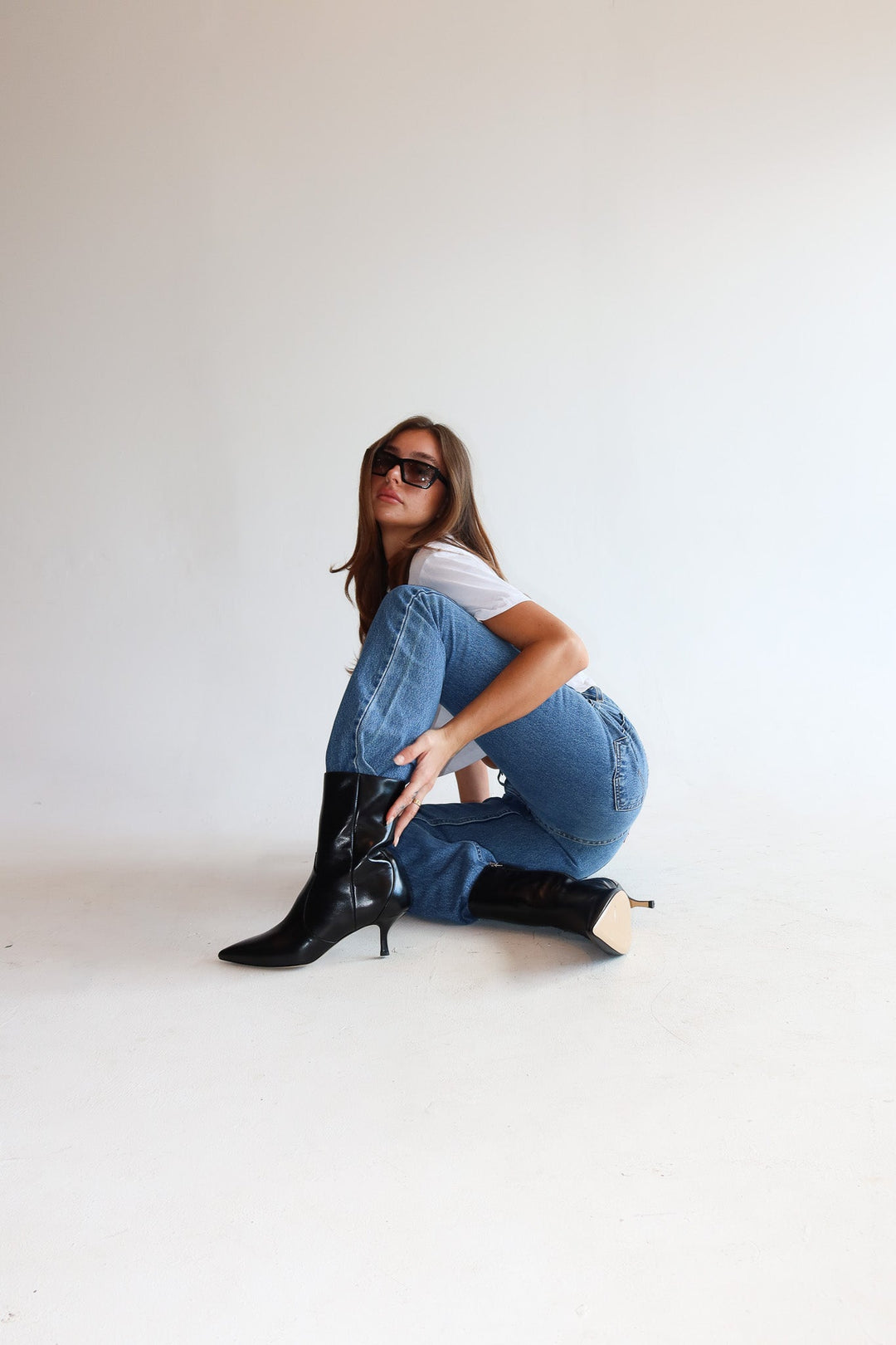 Stacie Leather Kitten Heeled Boot Black