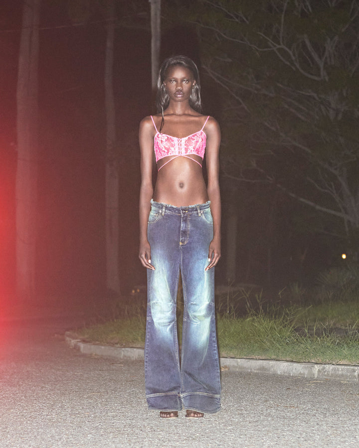 Low Rise Frayed Jeans Acid Green