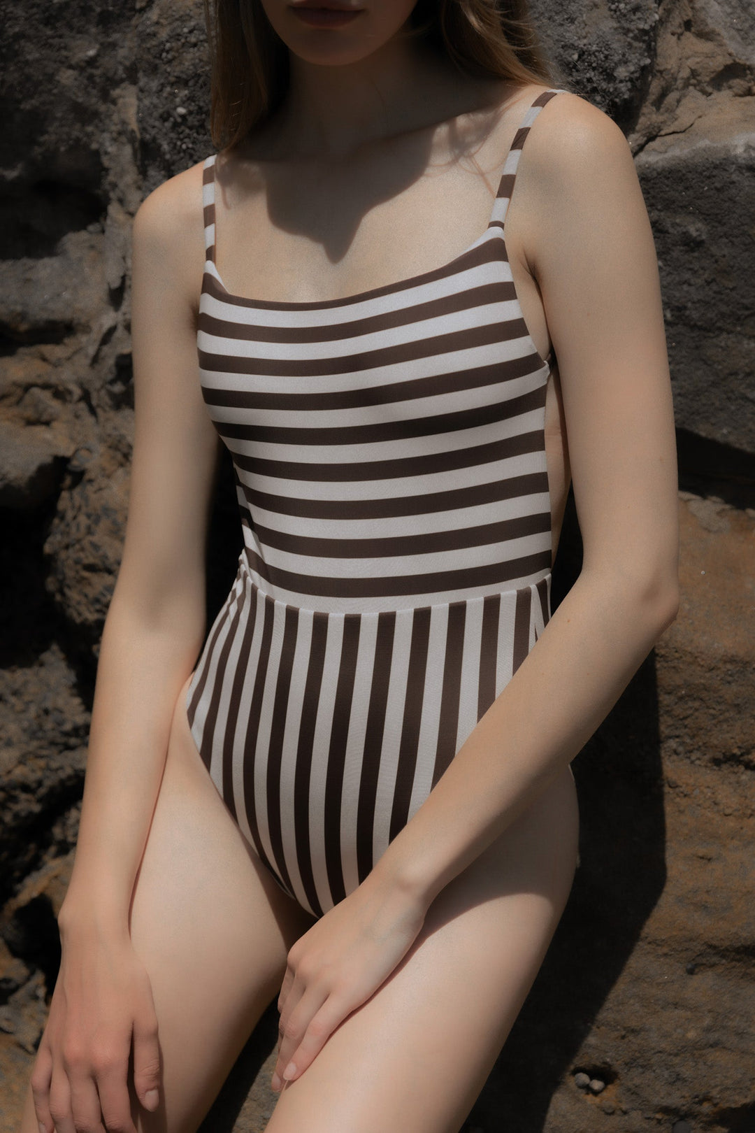 Square Neck Open Back One-Piece Mixed Stripes
