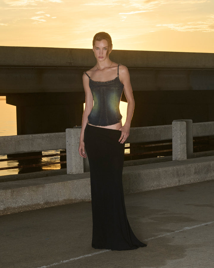 Lace-Up Paneled Maxi Skirt Black