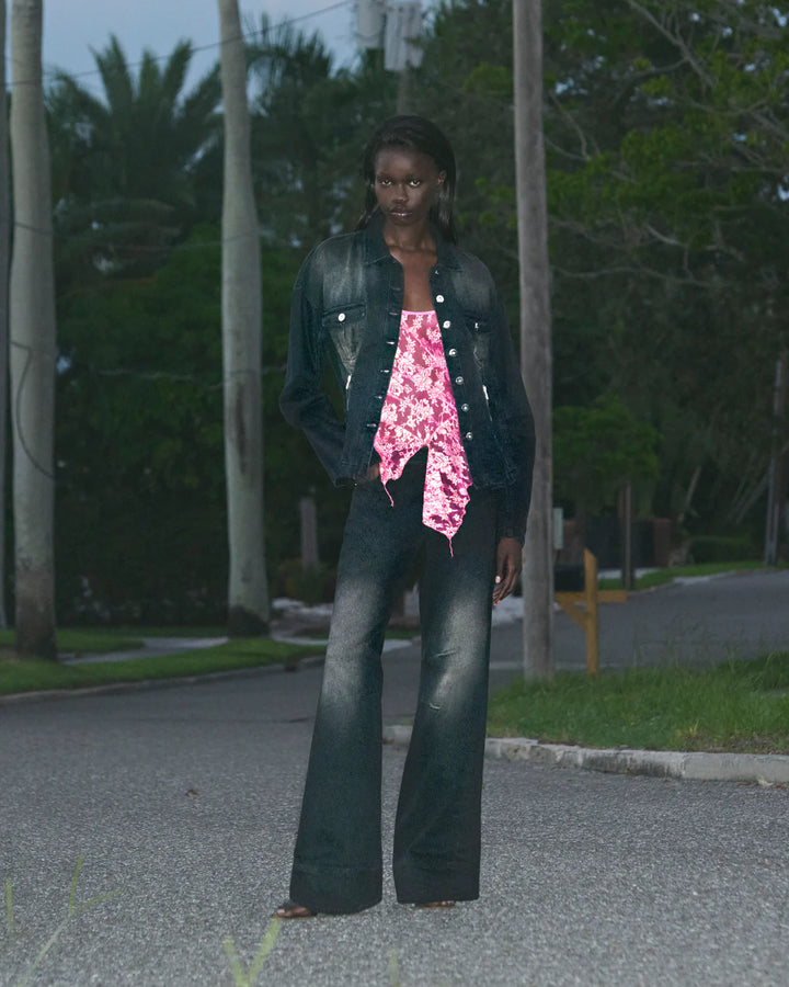 Low Rise Frayed Jeans Acid Green