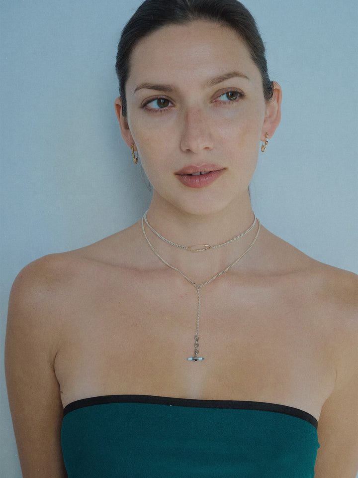 Petite Industrial Baguette Safety Pin Necklace