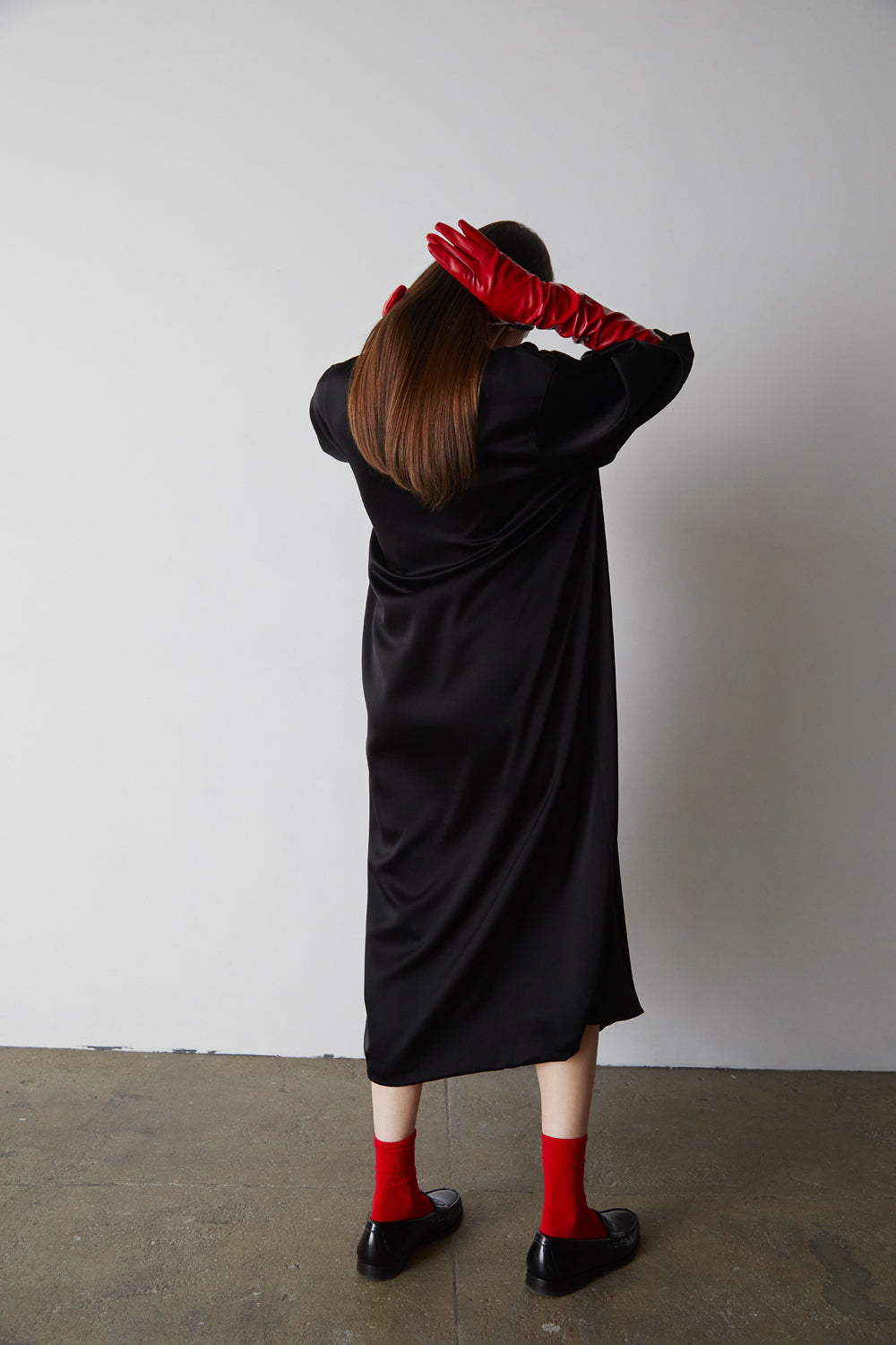 Leather opera gloves Lipstick Red