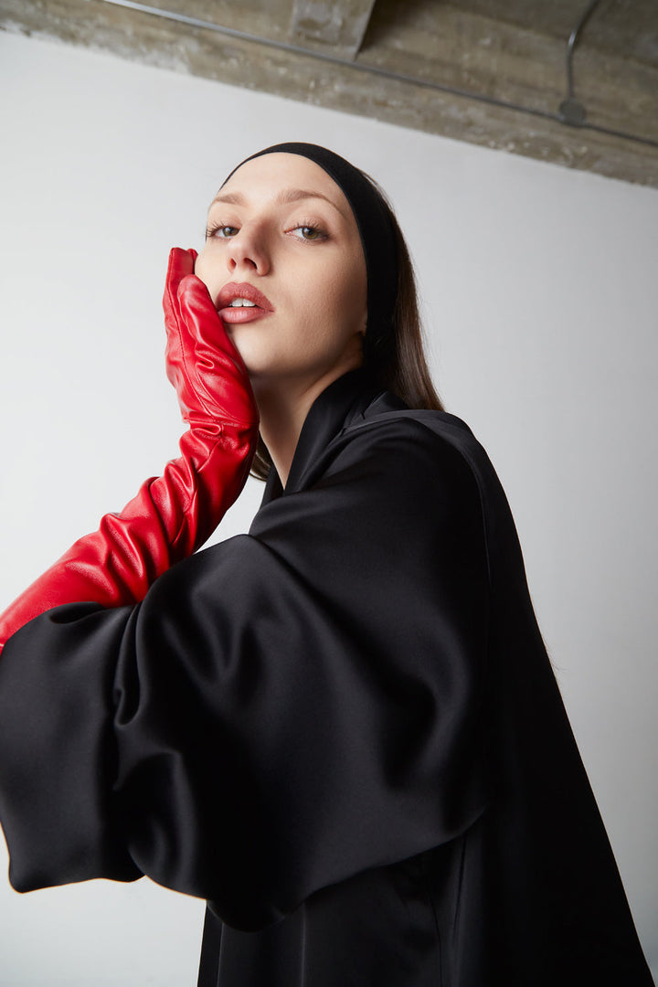 Leather opera gloves Lipstick Red