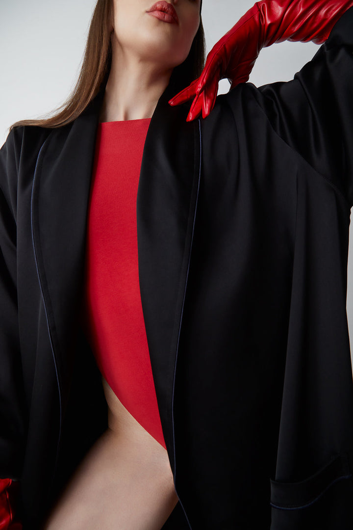 Leather opera gloves Lipstick Red