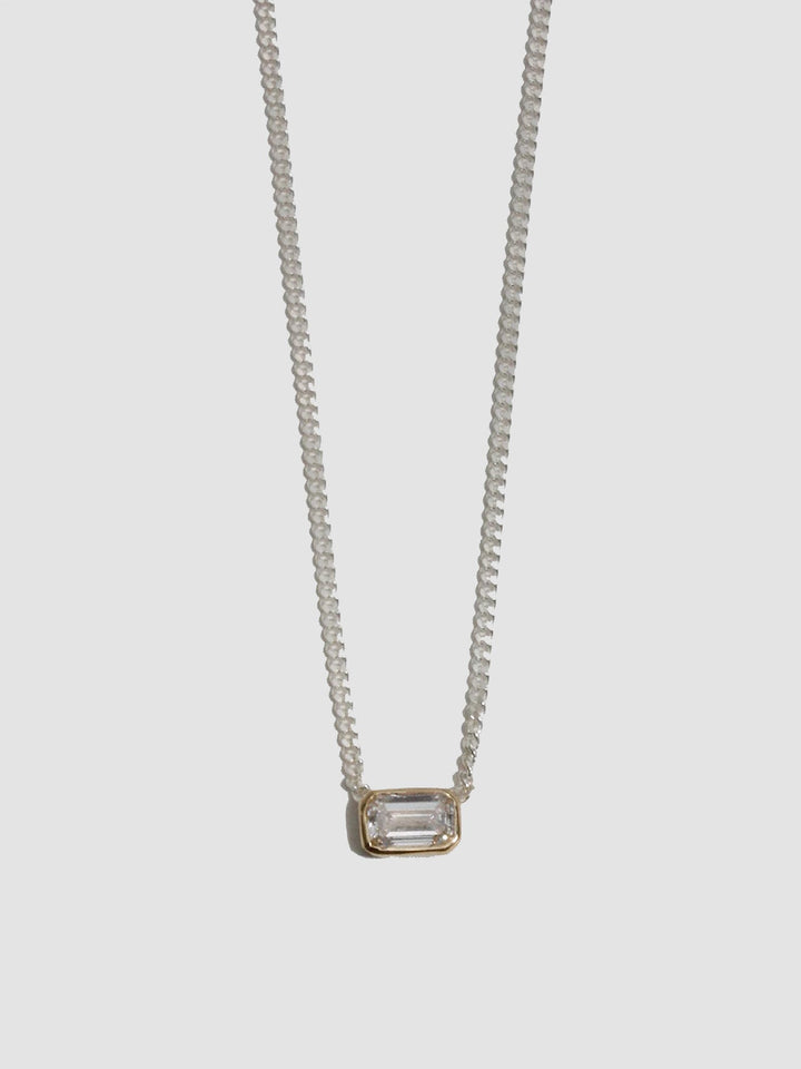 Mixed Metal Emerald Cut Floating Diamond Necklace