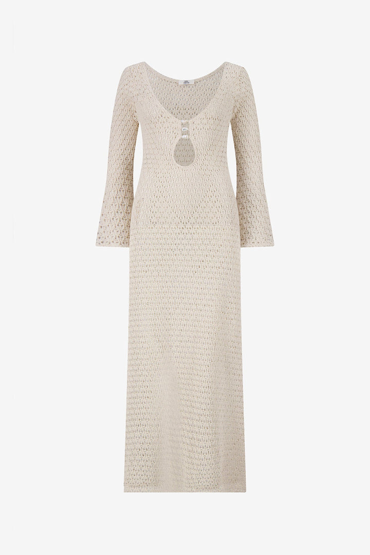 Marina Dress with Three Baroque Pearls in Ecru Crochet