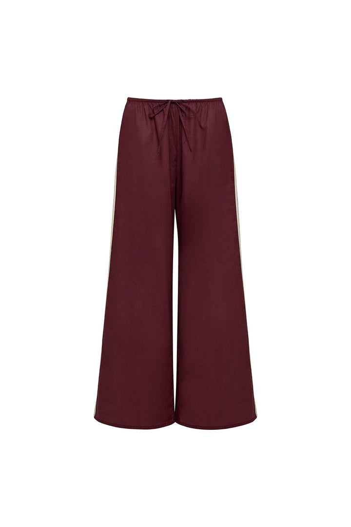 Maroon Sporty Drawstring Wide-Leg Pant