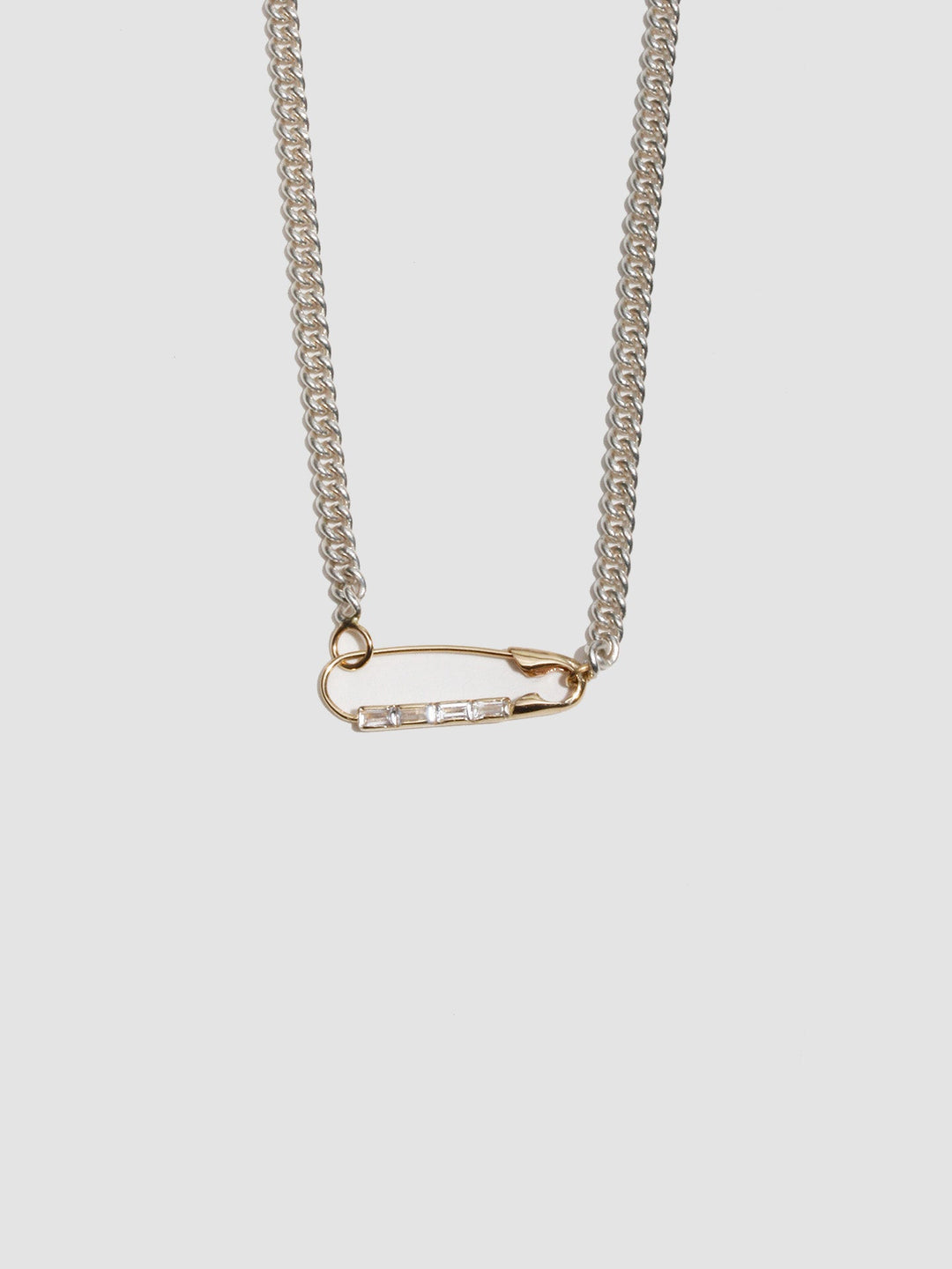 Petite Industrial Baguette Safety Pin Necklace