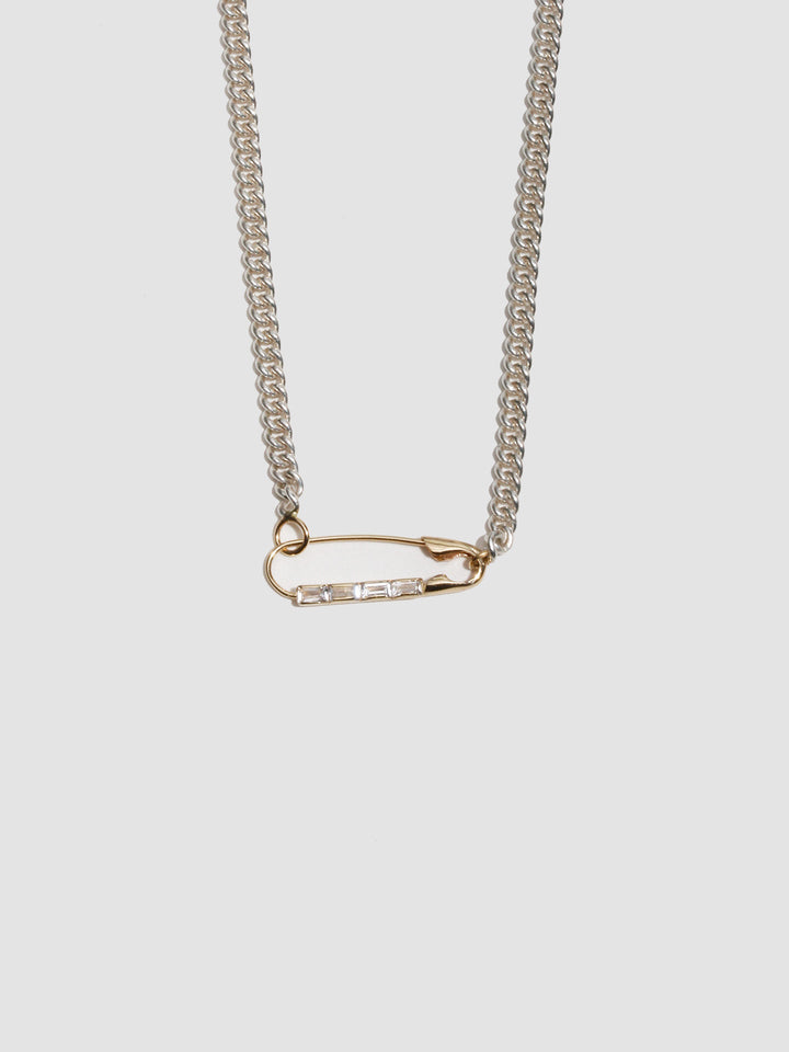 Petite Industrial Baguette Safety Pin Necklace