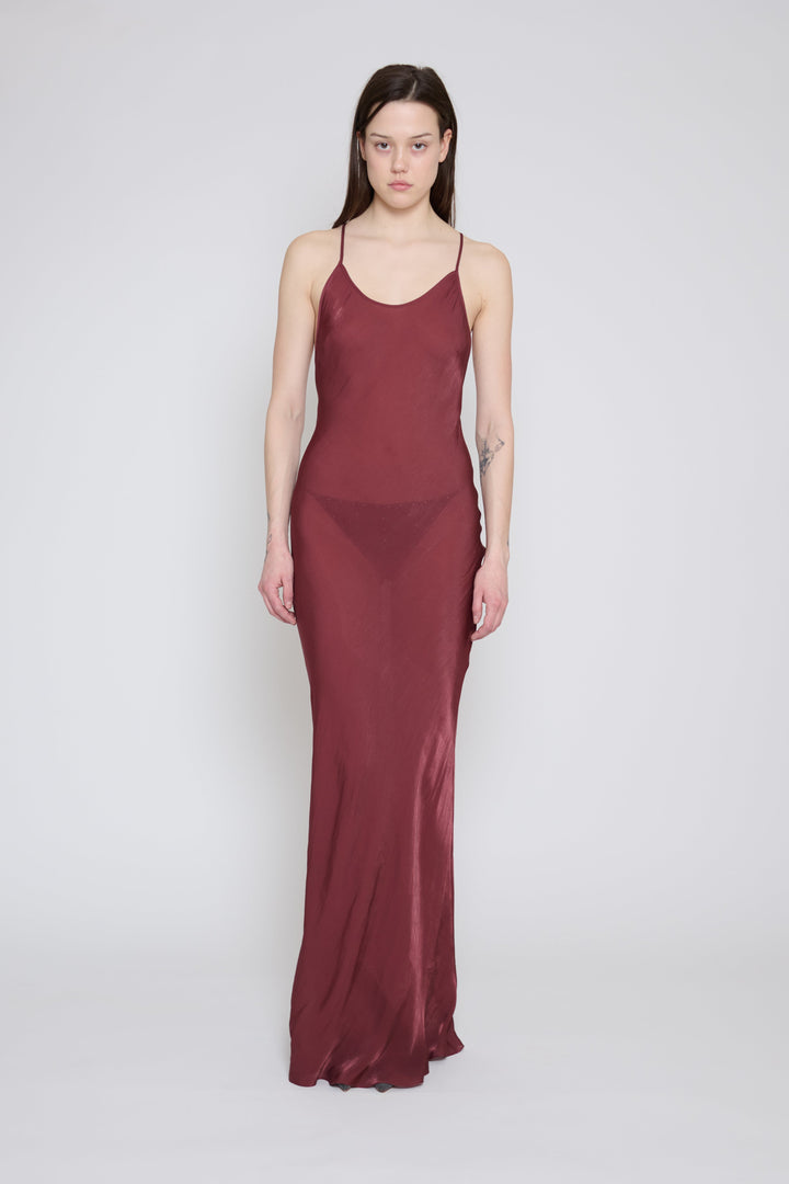 Low Back Bias Slip Dress Wine