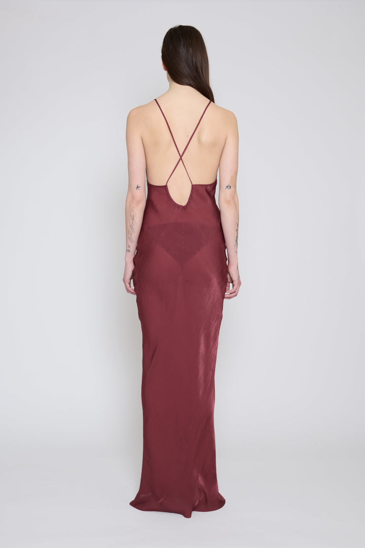 Low Back Bias Slip Dress Wine