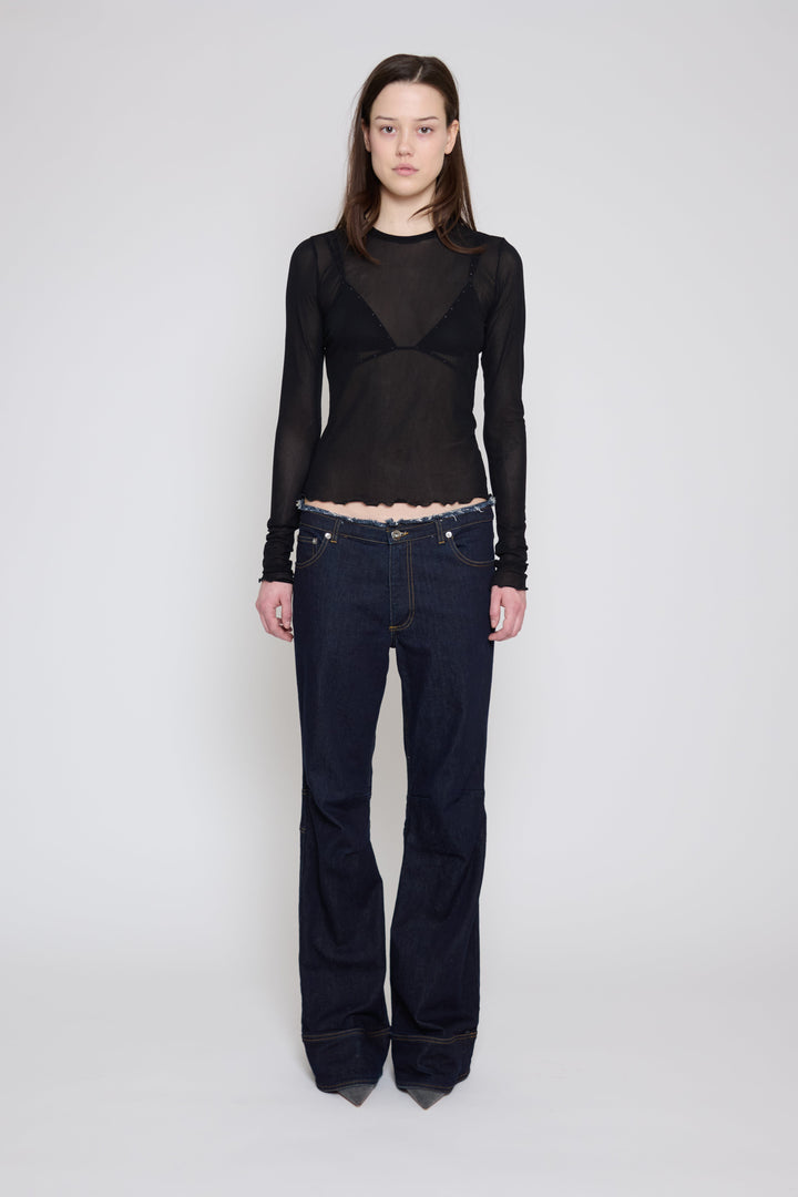 Long Sleeve Mesh Top Black