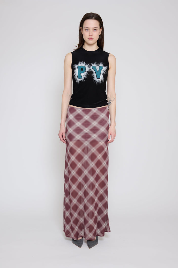 Plaid Paneled Maxi Skirt Mauve