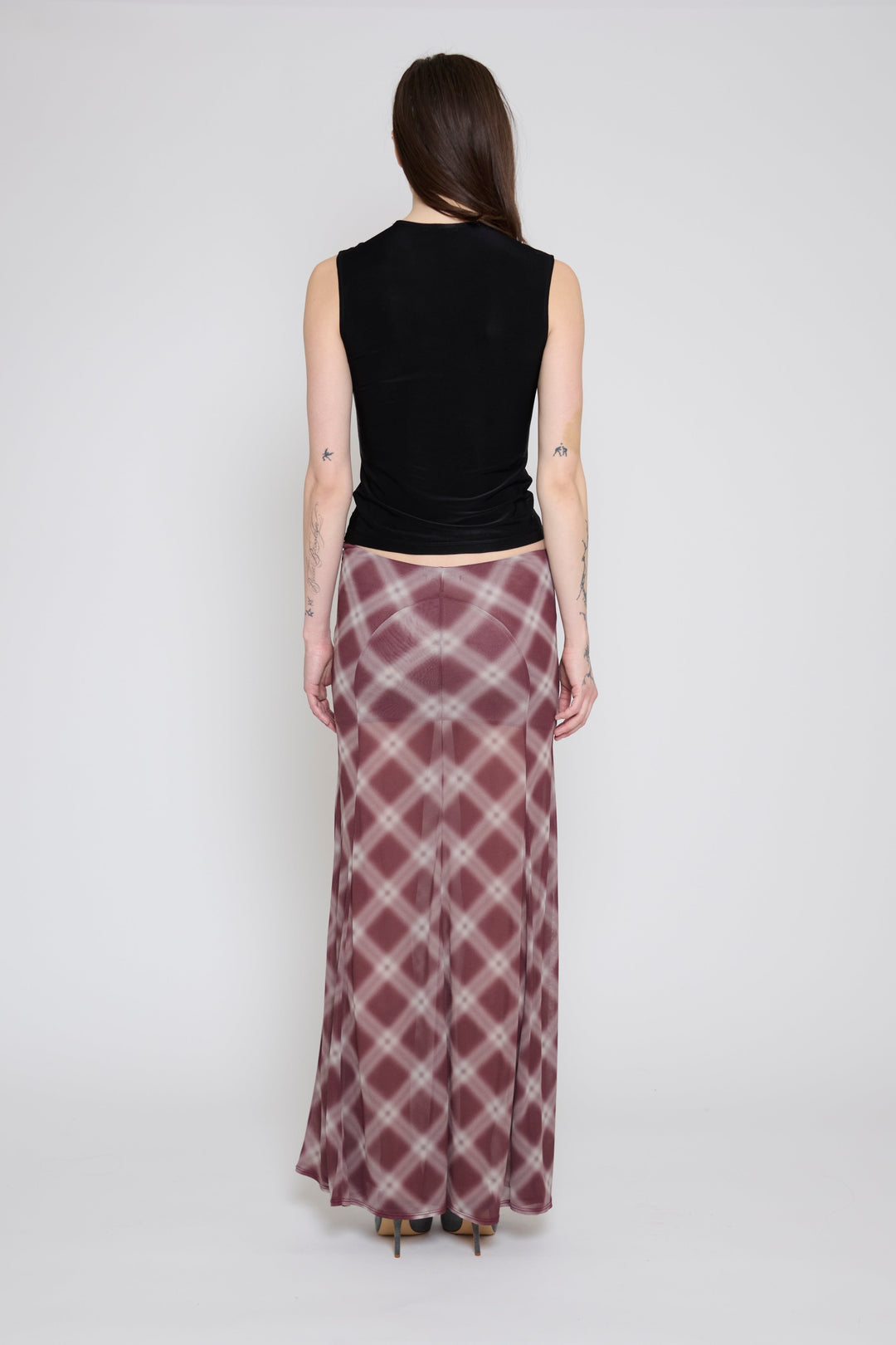 Plaid Paneled Maxi Skirt Mauve
