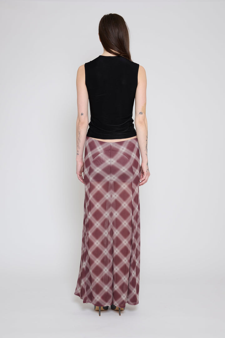 Plaid Paneled Maxi Skirt Mauve