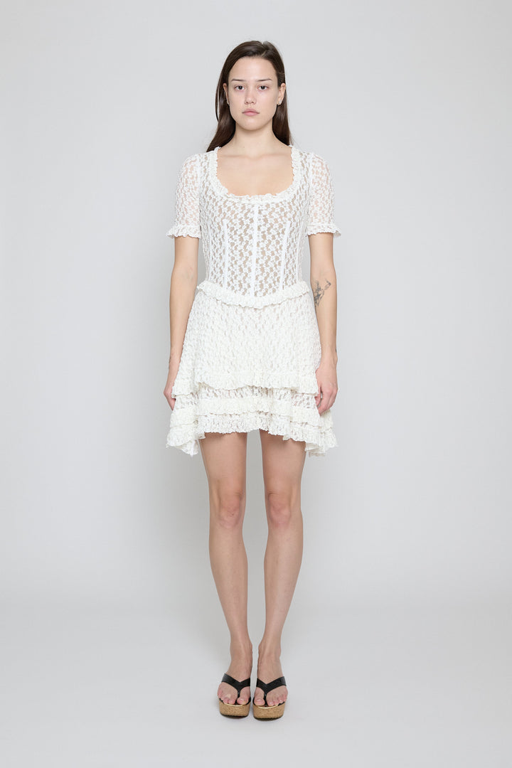 Stretch Lace Mini Dress White