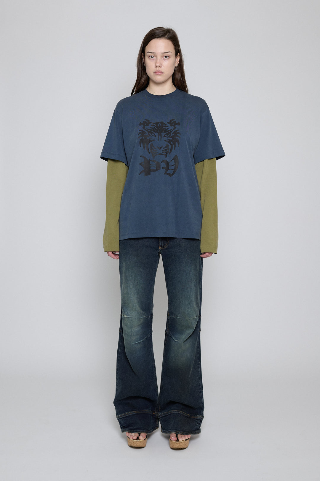 PV Tiger Printed Long Sleeve Tee Navy/Olive