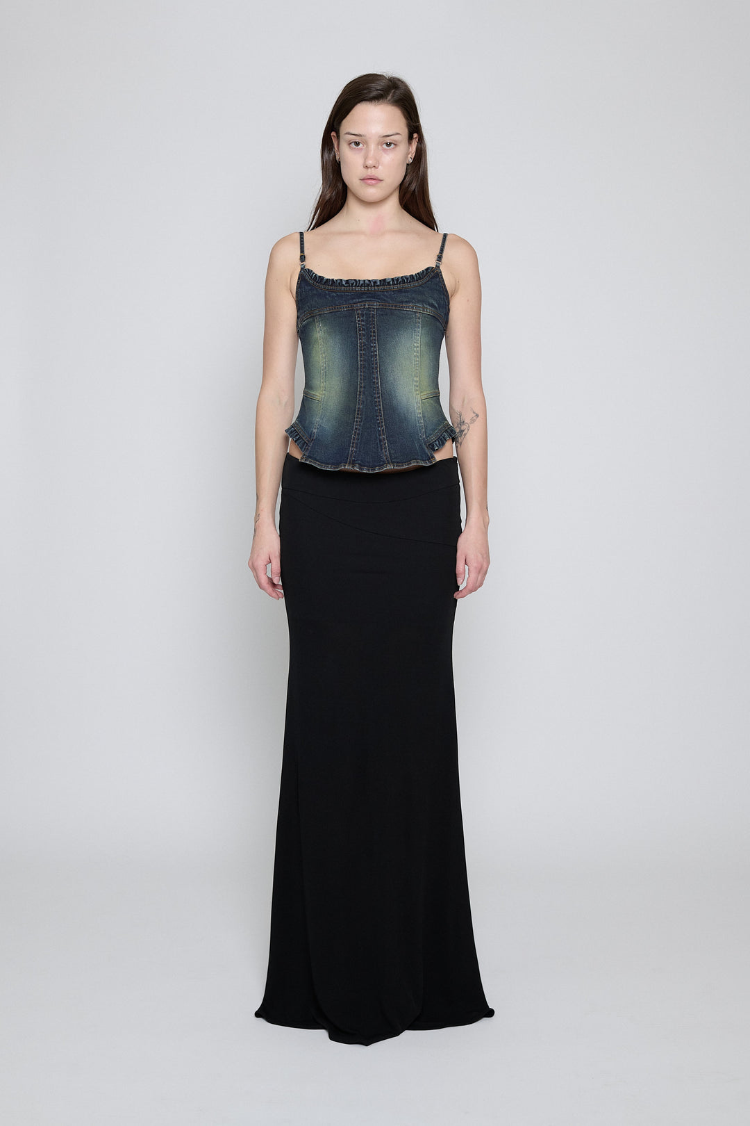 Lace-Up Paneled Maxi Skirt Black