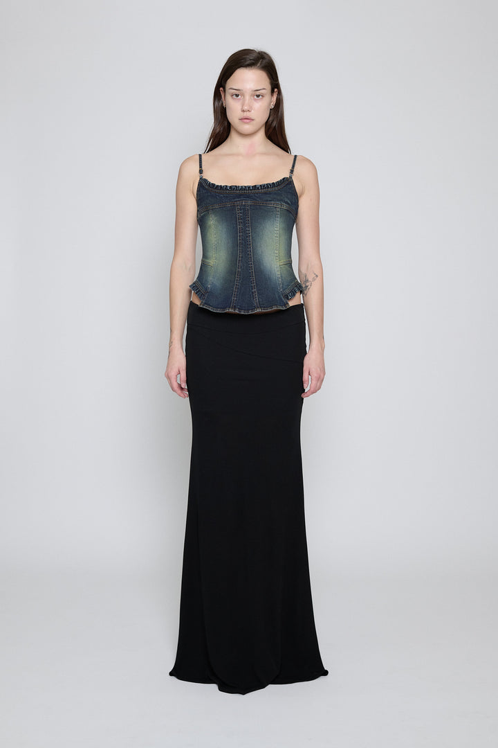 Lace-Up Paneled Maxi Skirt Black