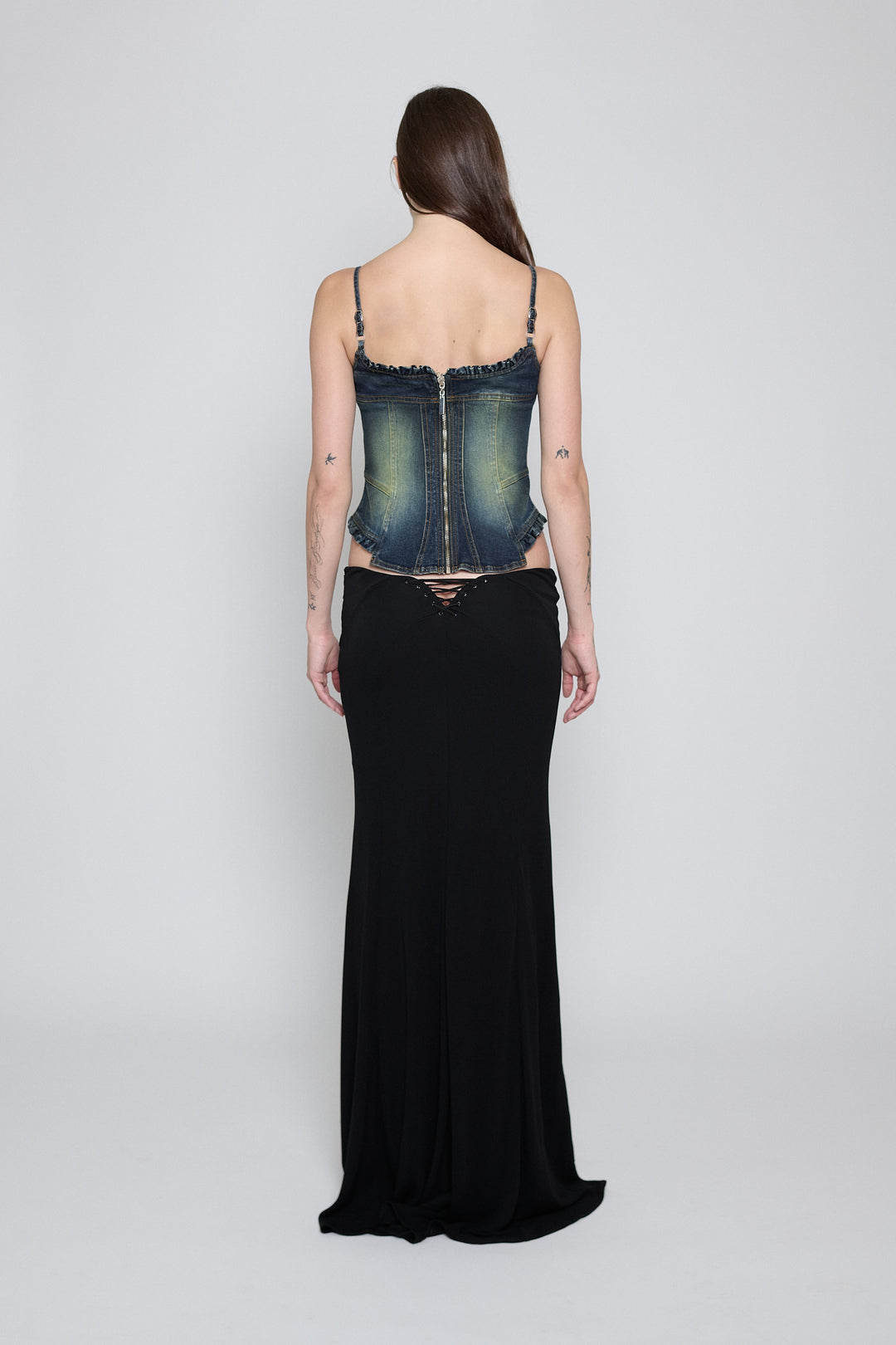 Lace-Up Paneled Maxi Skirt Black