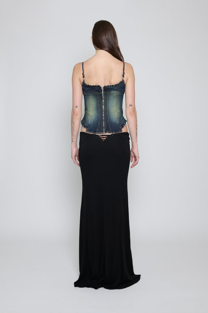 Lace-Up Paneled Maxi Skirt Black