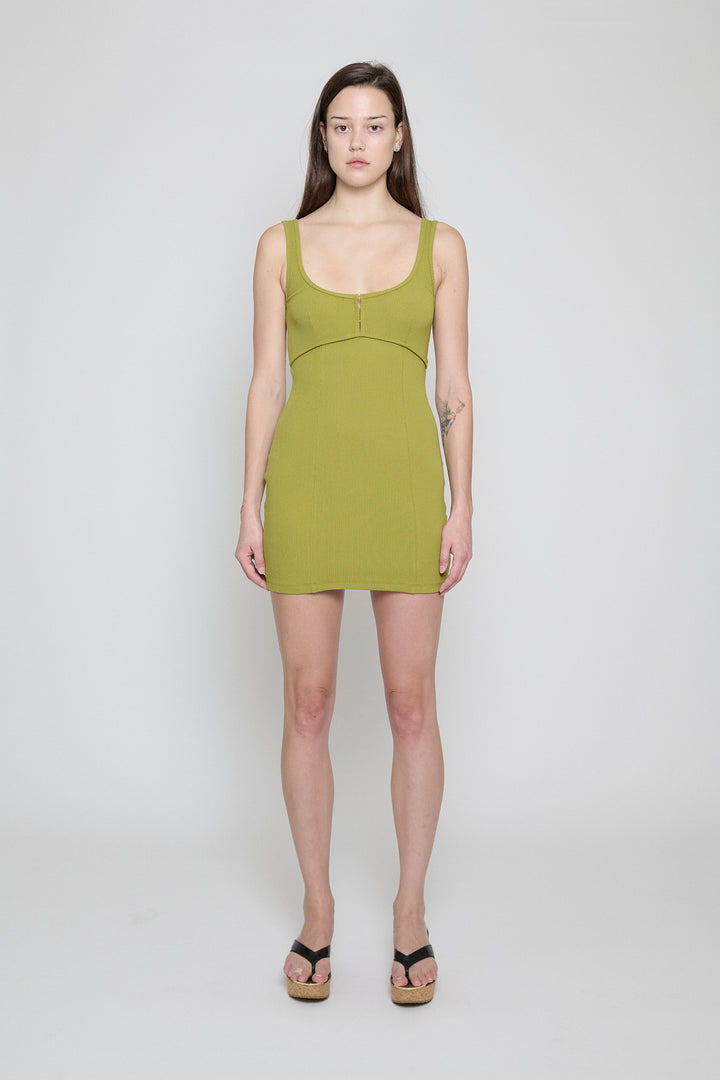 Ribbed Square Neck Dress Split Pea