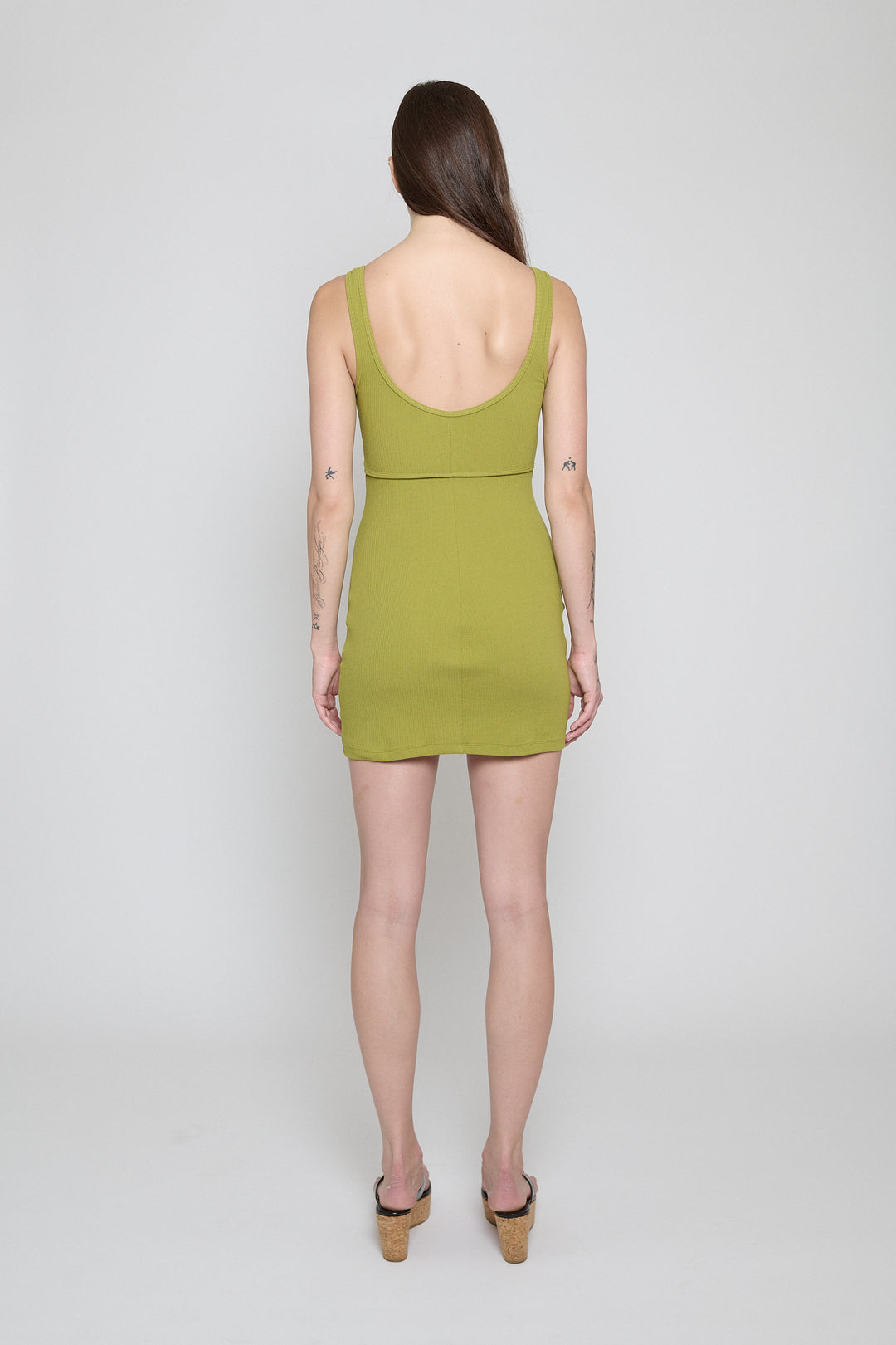 Ribbed Square Neck Dress Split Pea