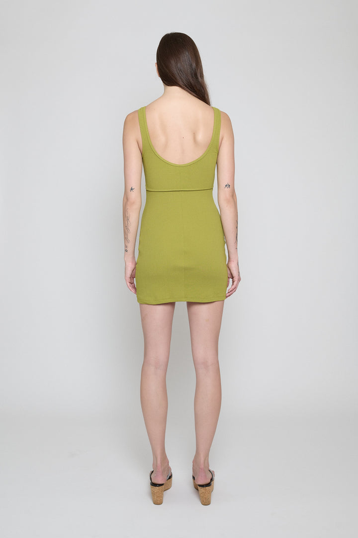 Ribbed Square Neck Dress Split Pea
