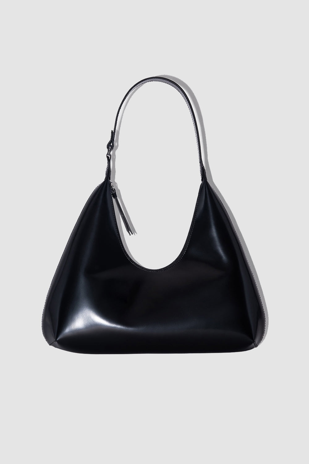 Amber Black Semi Patent Leather Shoulder Bag