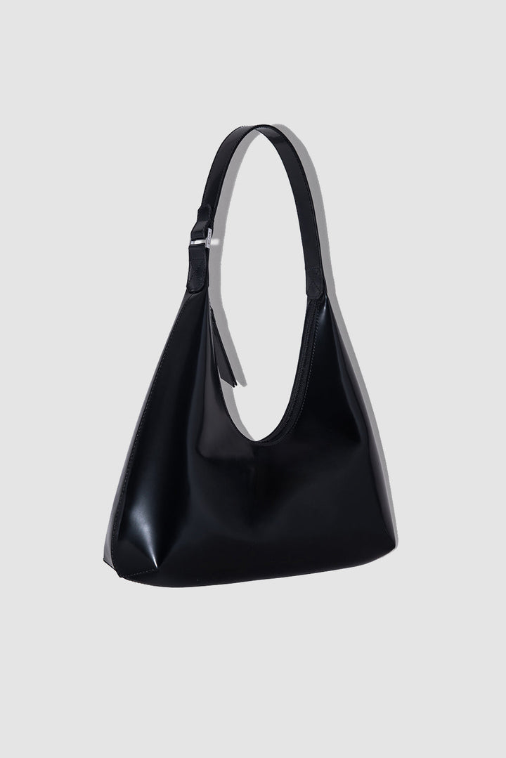 Amber Black Semi Patent Leather Shoulder Bag
