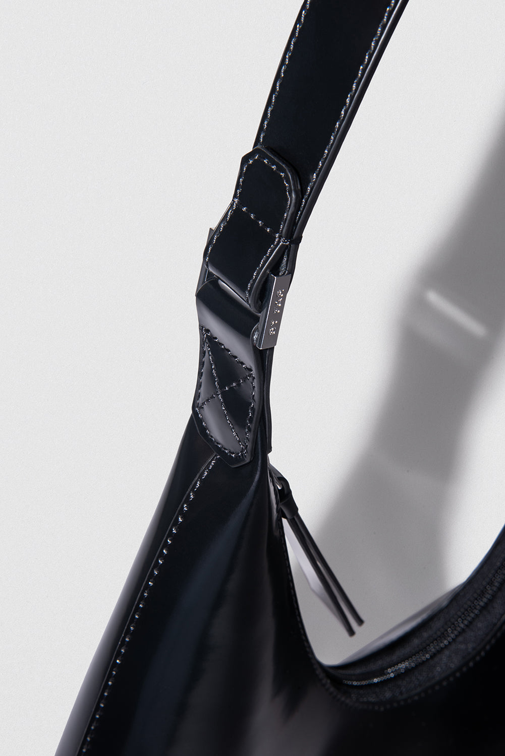 Amber Black Semi Patent Leather Shoulder Bag