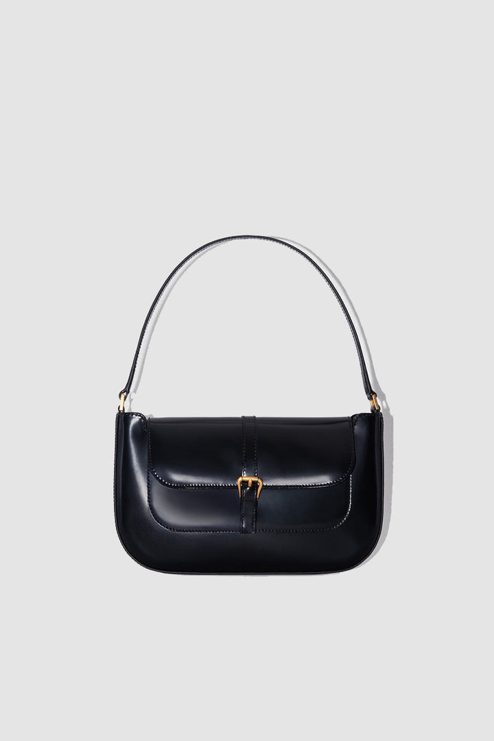 Miranda Black Semi Patent Leather Shoulder Bag