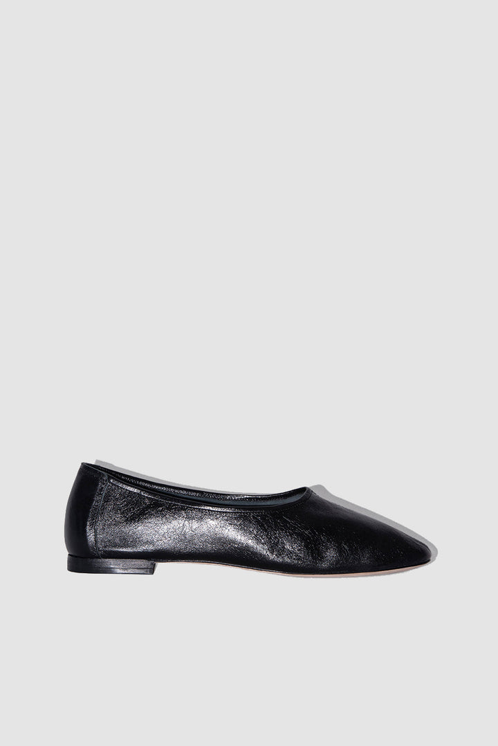 Prudence Creased Leather Ballet Flat Black