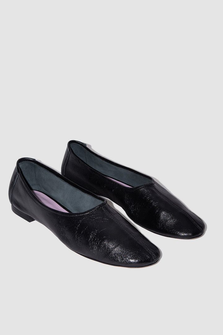 Prudence Creased Leather Ballet Flat Black