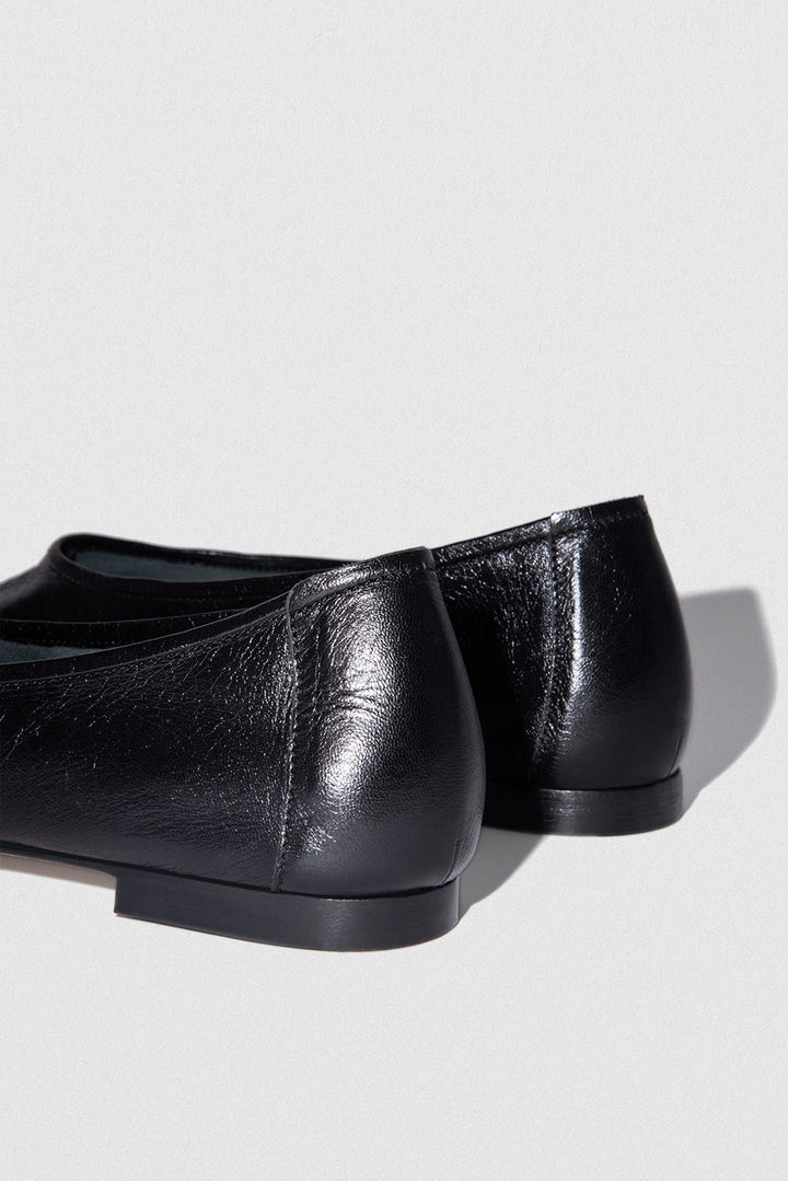 Prudence Creased Leather Ballet Flat Black