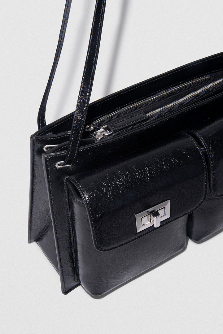 Billy Tote Black Creased Leather Shoulder Bag