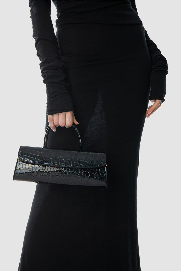 Mini Longa Croco Embossed Top-Handle Bag
