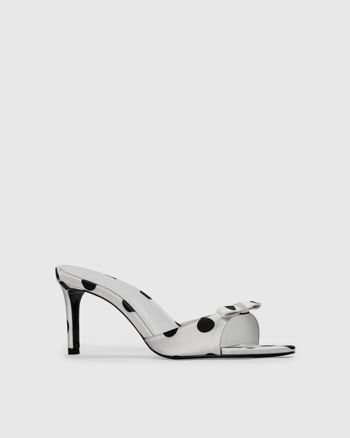 Albie 65 Satin Mule White Polka Dot