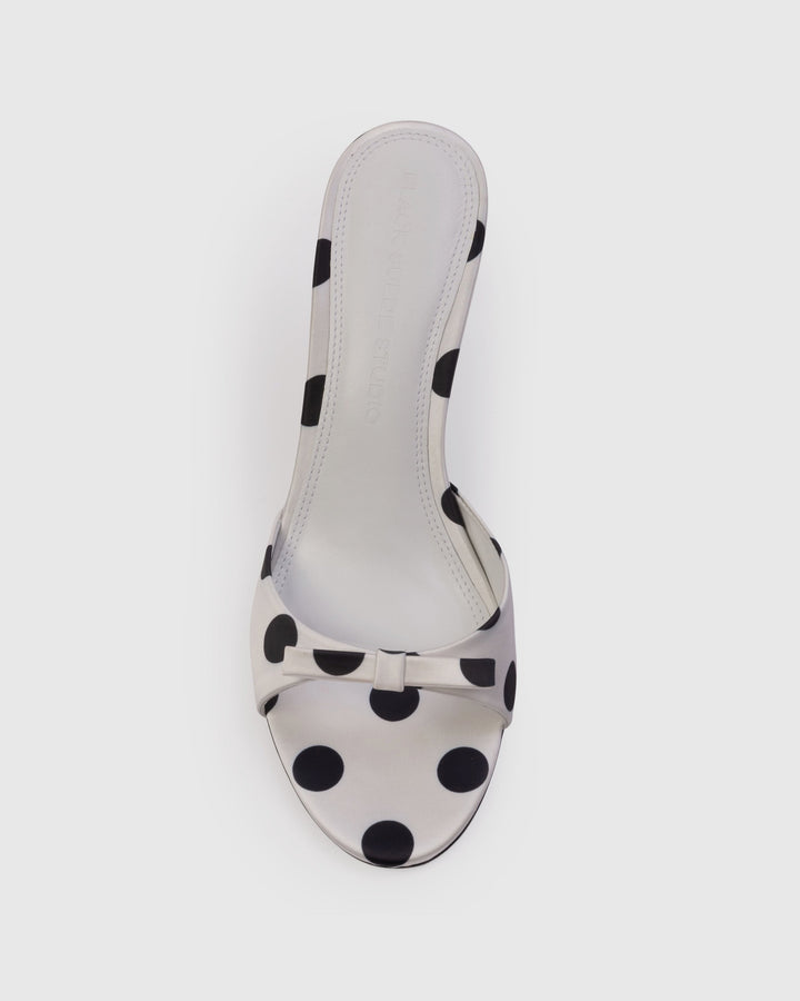 Albie 65 Satin Mule White Polka Dot