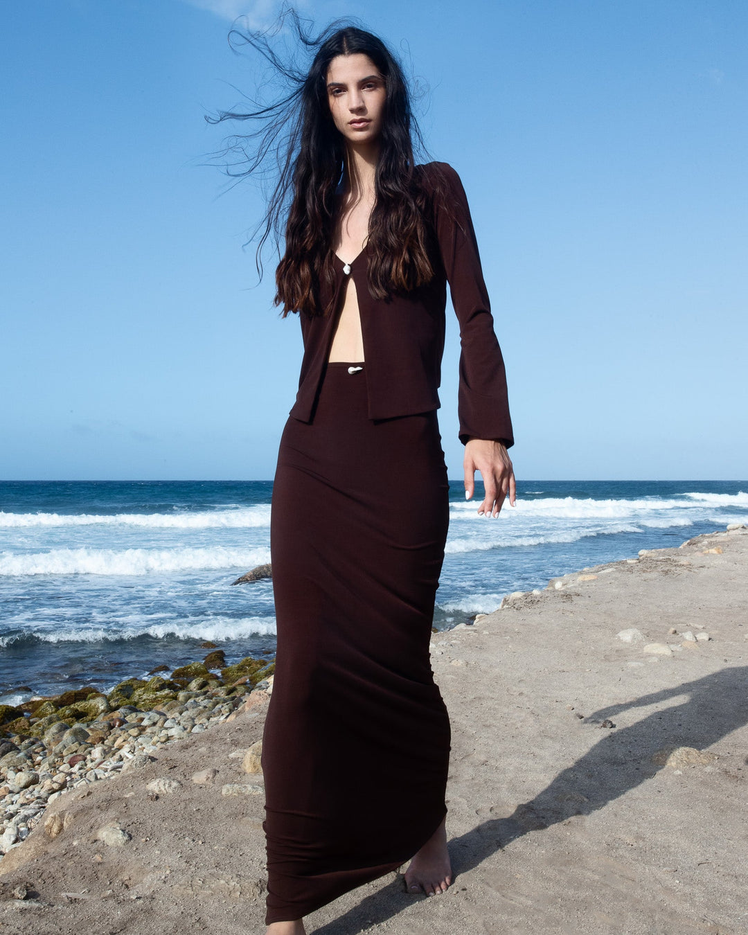 Arena Long Skirt with Pearl in Brown