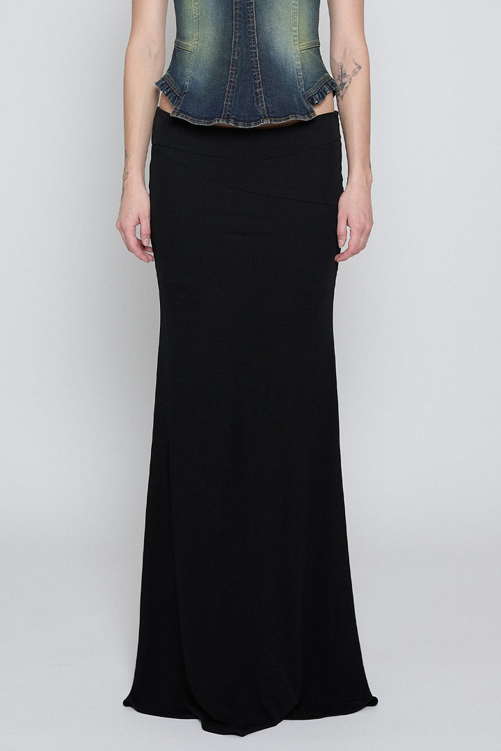 Lace-Up Paneled Maxi Skirt Black