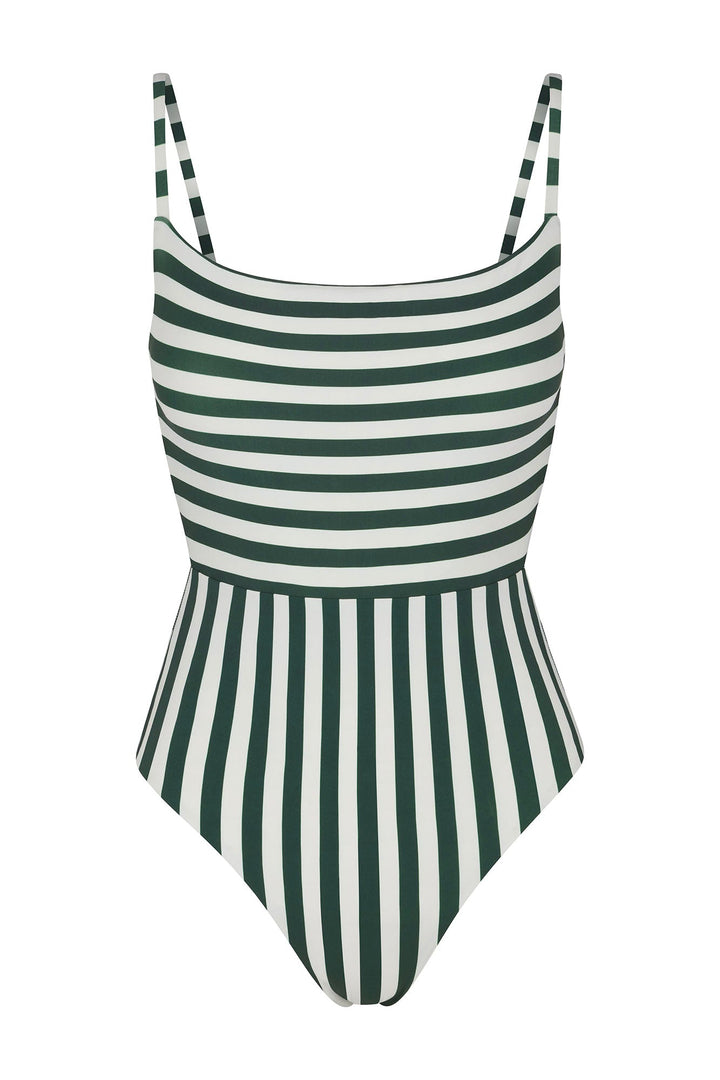 Square Neck Open Back One-Piece Mixed Stripes
