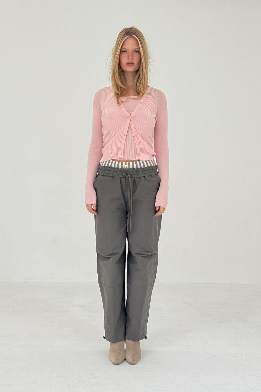Ribbed Knit Cardigan Powder Pink