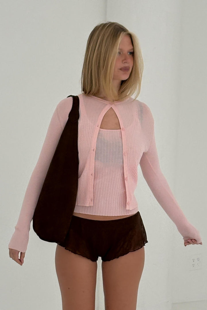 Ribbed Knit Cardigan Powder Pink