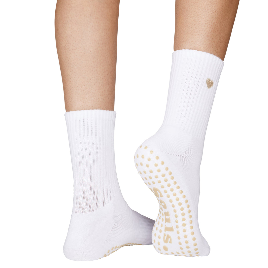 Beige Heart Grip Socks