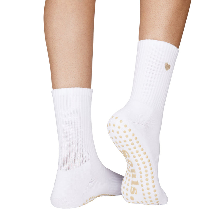 Beige Heart Grip Socks