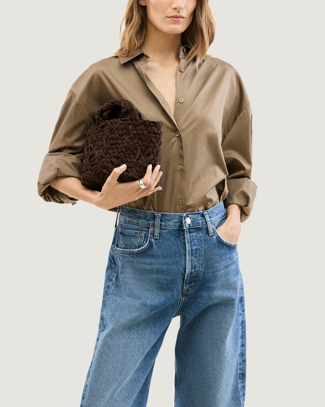St. Barths Petit Tote Nest Weave Chocolate